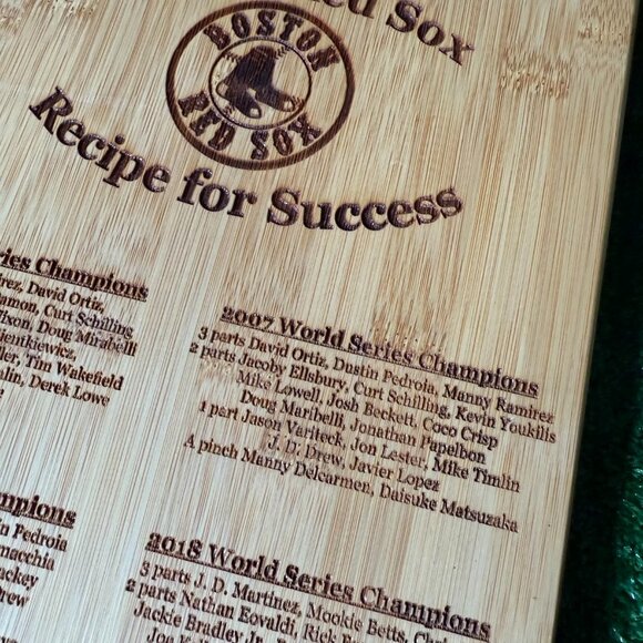 Boston Red Sox World Series Champions Bamboo Cutting Board Recipe for Success - Picture 4 of 11